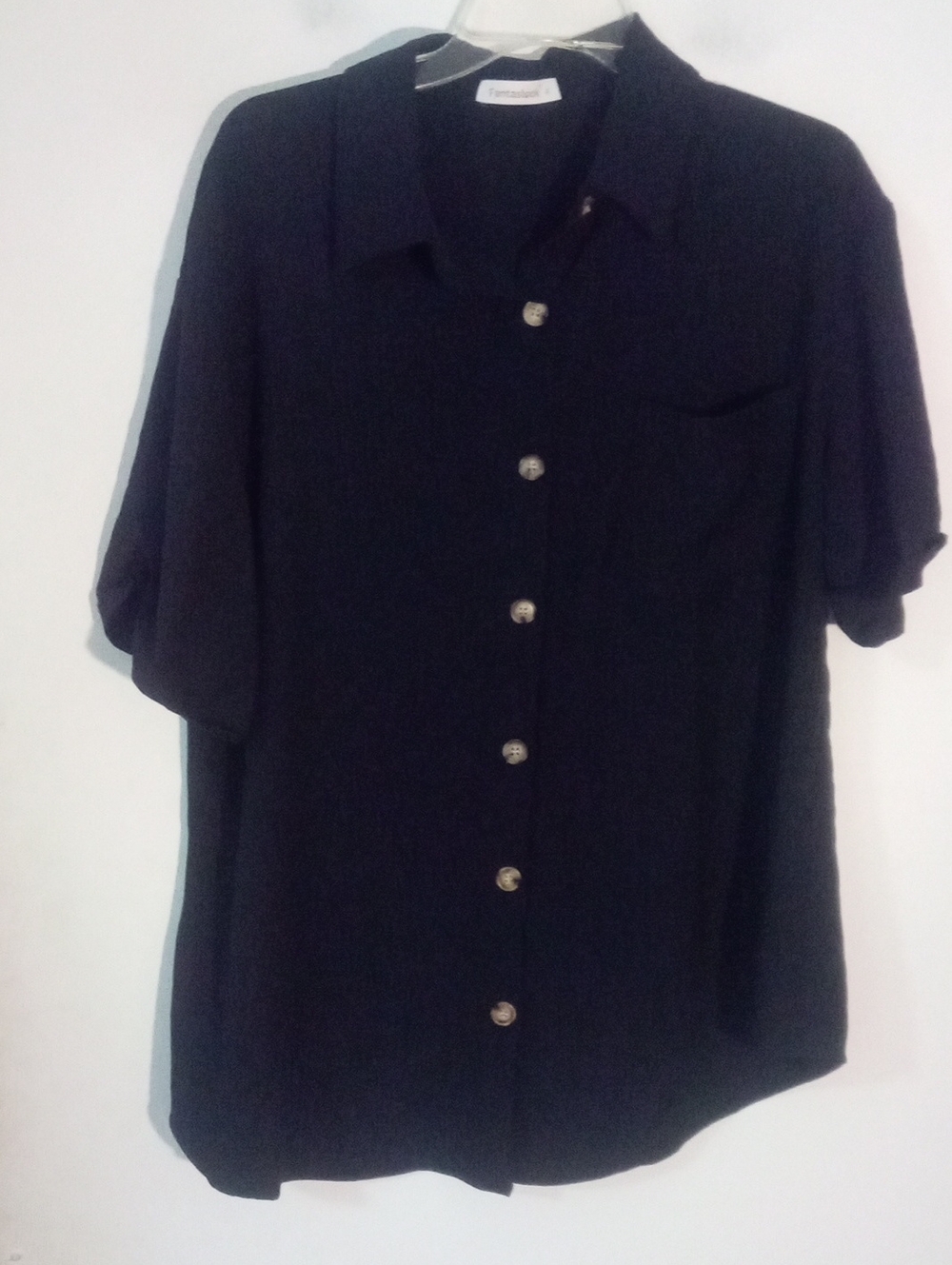 Fantaslook Black Short Sleeve Button-Up Shirt XL New NWOT Textured Fabric